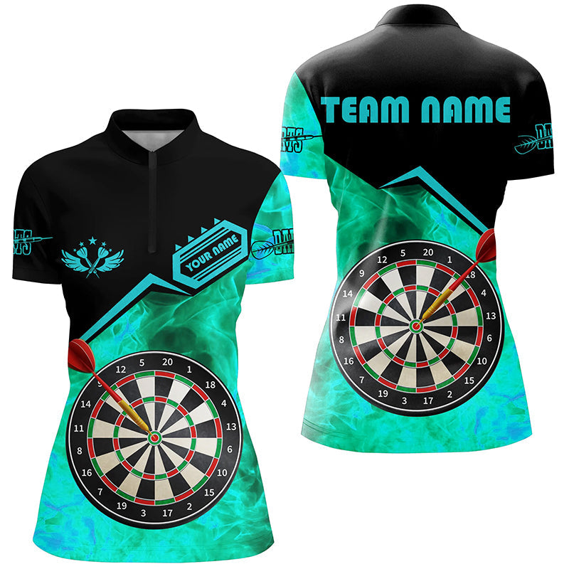 Individuelles Fire Flame Dart Quarter Zip Shirt für Damen, Dartboard Trikot Kleidung türkis TDM1860