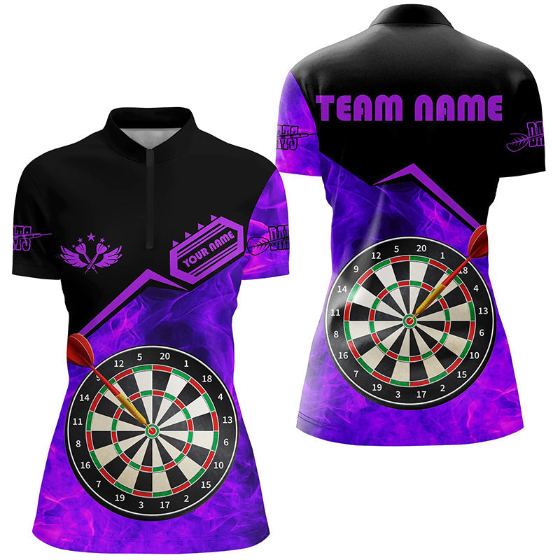 Individuelles Fire Flame Dart Quarter Zip Shirt für Damen, Dartboard Trikot Kleidung lila TDM1861