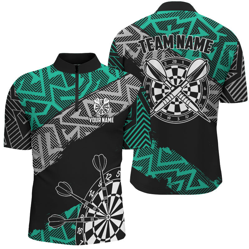 Maßgeschneiderte Dartshirts Für Herren Personalisierte Zickzack-Muster Darttrikots, Türkises Dartshirt TDM2792