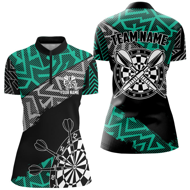 Türkis Zickzackmuster Damen-Dartshirt personalisiert, cooles Trikot TDM2792