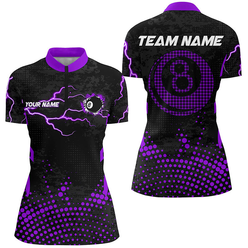 Schwarz-lila 8-Ball Quarter-Zip Shirt mit Punktmuster, maßgeschneiderte Billard-Bekleidung TDM0949