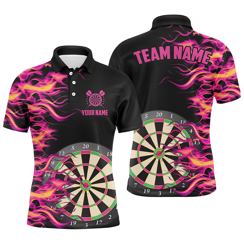 Individuelles Pinkes Feuerflamme Dartbrett Herren Poloshirt, Dart Team Uniform TDM1294