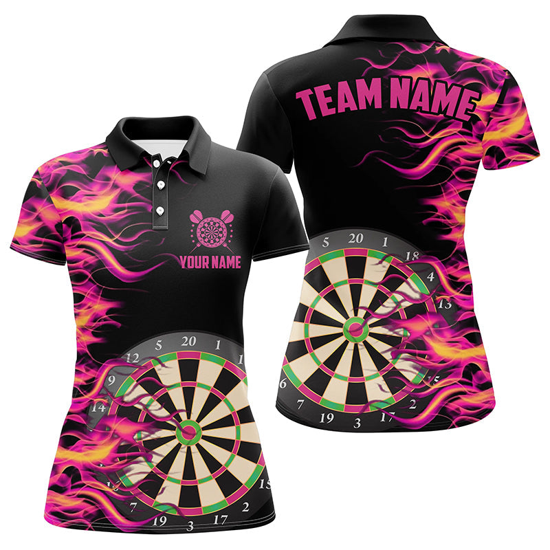 Individuelles Pinkes Feuerflamme Dartbrett Herren Poloshirt, Dart Team Uniform TDM1294