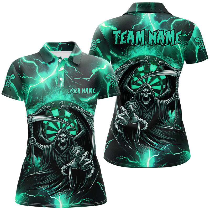 Individuelles Türkises Grim Reaper Donner Blitz Dart Poloshirt für Damen, Dart Trikot TDM2800