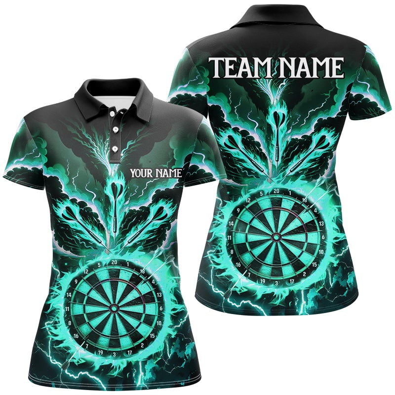 Individuelles Blitz Rauch Flamme Türkises Dart Poloshirt für Damen, Team Dart Trikot TDM2802