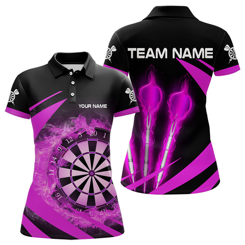 Individuelles Schwarz-Lila Feuerflamme Darts-Poloshirt für Damen, Dart-Trikot-Liga TDM3480