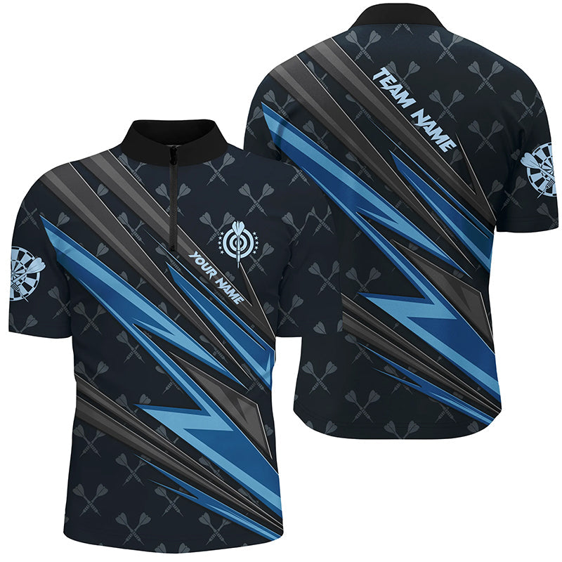 Blaues Dart Trikot Dart Herren Shirt mit Viertelreißverschluss, Dart Team Liga Shirt TDM1504