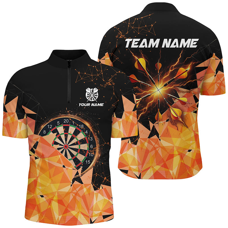 Oranger Dartpfeil Blitz Donner Dart Herren Shirt mit Viertelreißverschluss, Dart Trikot TDM1667
