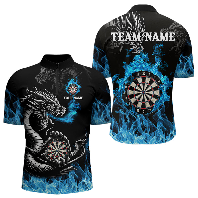 Personalisierte Blaue Flaming-Dragon Dartshirts Für Herren – Teamtrikot Polo & 1/4 Zip TDM4060