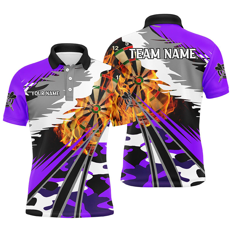 Individuelles Dartbrett Feuer Herren Poloshirt, Lila Camouflage Dart-Teamtrikot TDM2556