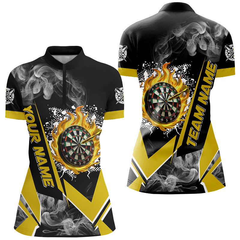 Dartboard Feuer & Flamme Rauch Damen-Dartshirt personalisiert, Teamtrikot | Gelb TDM2810
