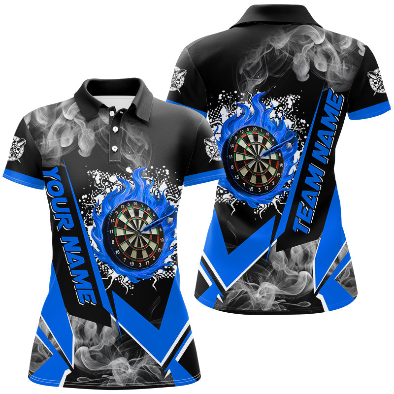Individuelles Dartboard Feuer Flamme Rauch Dart Poloshirt für Damen, Blaues Dart Team Trikot TDM2811