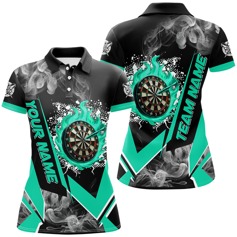 Individuelles Dartboard Feuer Flamme Rauch Dart Poloshirt für Damen, Türkises Dart Trikot TDM2812