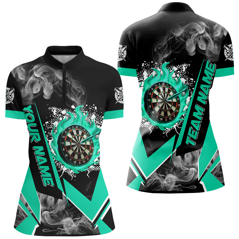 Individuelles Dartboard Feuer Flamme Rauch Dart Damen Quarter Zip Shirt, Türkises Dart Trikot TDM2812