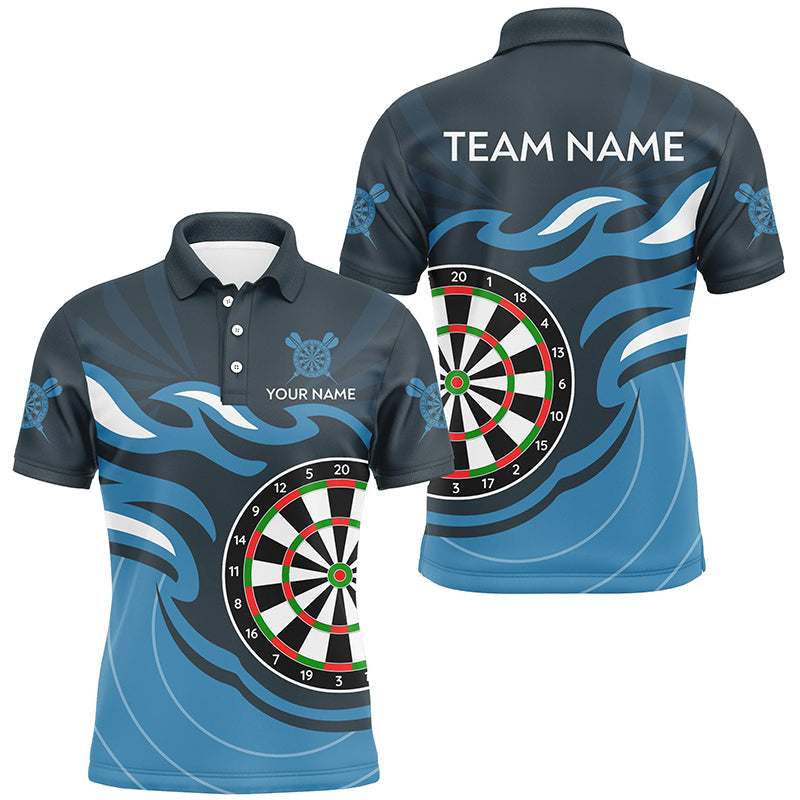 Individuelles blaues Dartbrett-Flammen-Dart-Poloshirt für Herren, Dart-Team-Uniformtrikot TDM3051