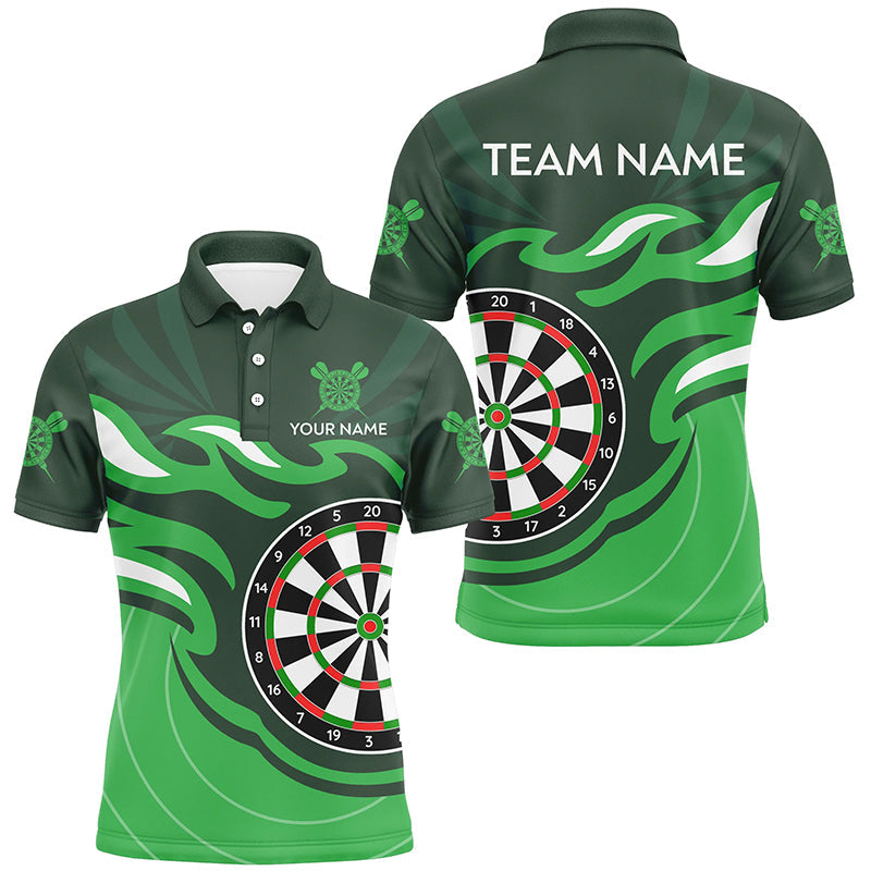 Individuelles grünes Dartbrett-Flammen-Dart-Poloshirt für Herren, Dart-Team-Uniformtrikot TDM3052
