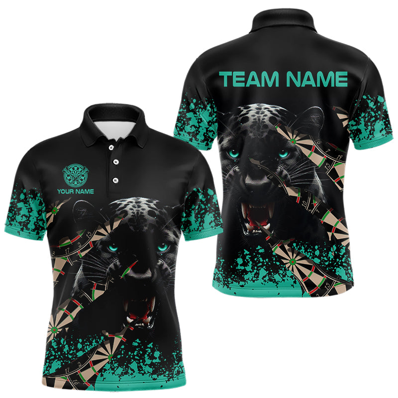 Individuelles Grunge-Türkis-Panther-Dart-Poloshirt für Herren, Darttrikot TDM3620
