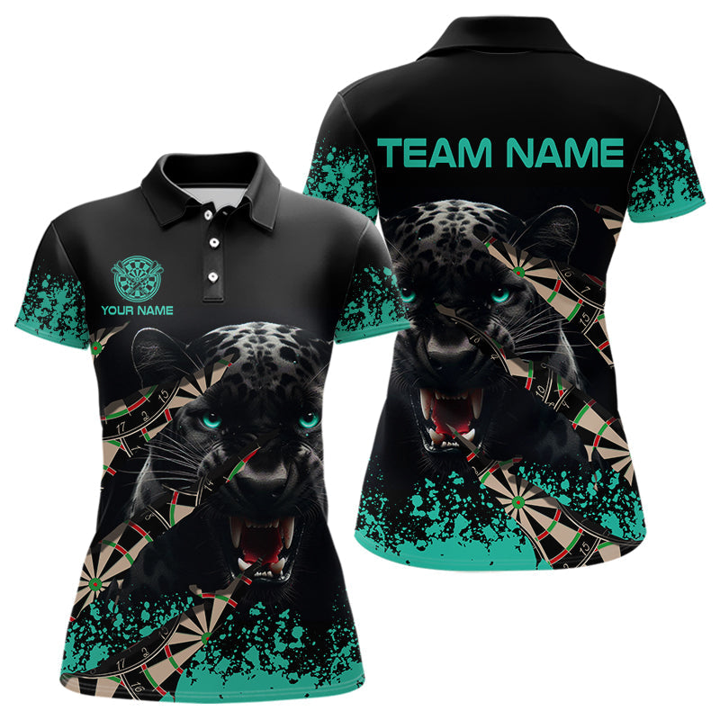 Individuelles Grunge Türkis Panther Dart-Poloshirt für Damen, Dart-Trikot TDM3620