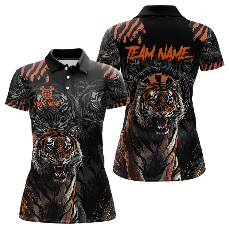 Individuelles Schwarz-Orange Tiger Darts-Poloshirt für Damen, Dart-Trikot-Team TDM3621