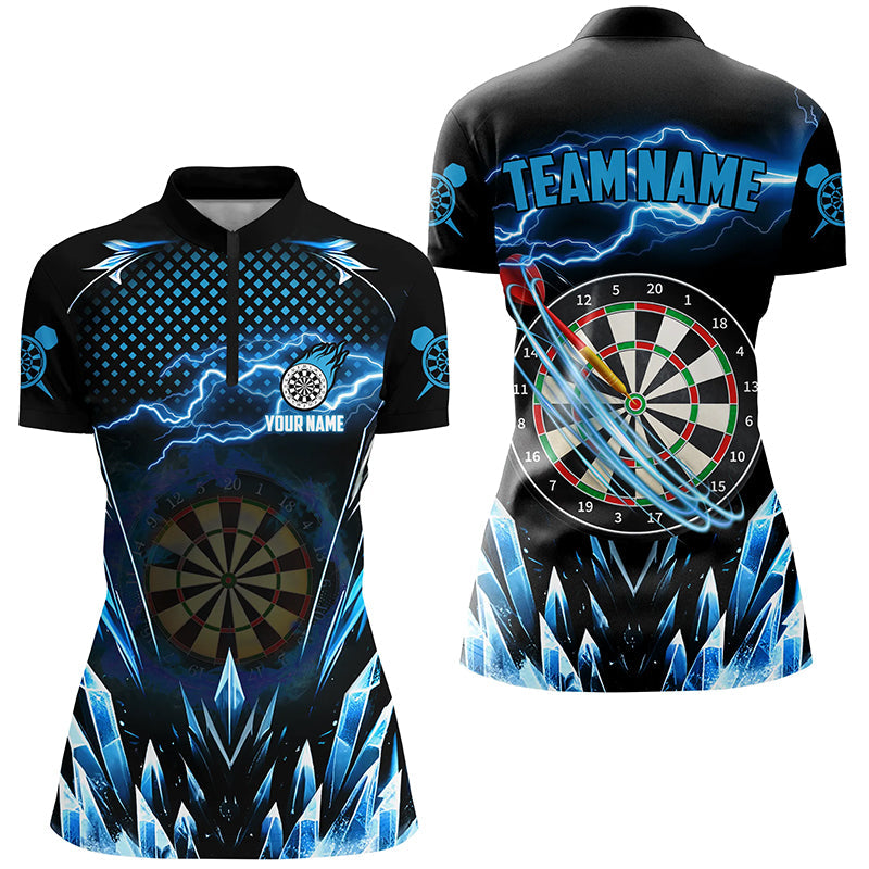 Individuelles blaues eisiges Dartboard Lightning Dart Quarter Zip Shirt für Damen, Dart Teamtrikot TDM1513