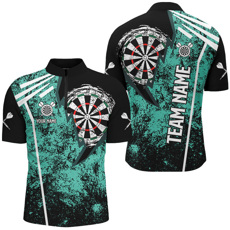 Grunge Herren Darts Polo & Viertelreißverschluss Shirts Maßgeschneiderte Retro Darts Teamtrikots | Türkis TDM2566
