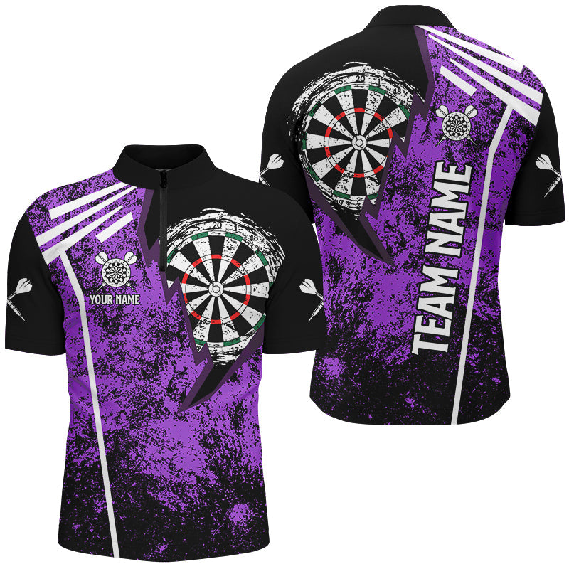 Individuelles Grunge Herren Shirt mit Viertelreißverschluss, Retro Lila Darts Team Trikot TDM2568