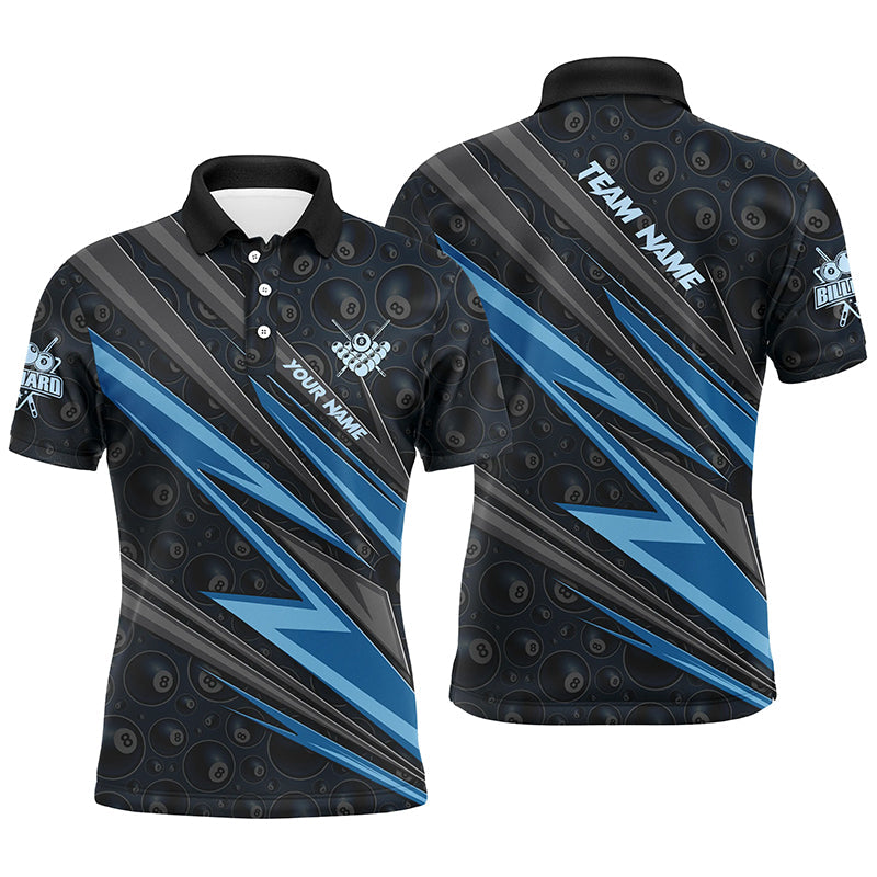 Blaues Billard-Poloshirt für Herren, personalisiertes Pool-Teamshirt TDM0410