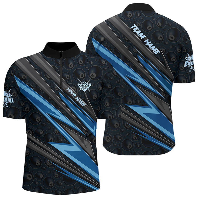Blaues Billard-Shirt mit Viertelreißverschluss für Herren, individuelles Teamshirt mit Name TDM0410