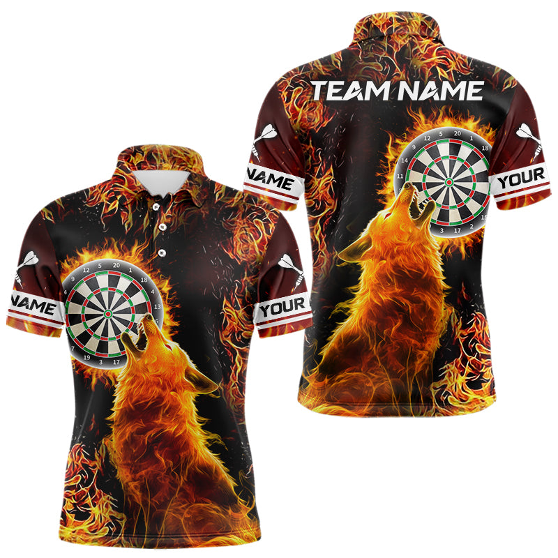 Individuelles Oranges Flammen Dartbrett Wolf Dart Poloshirt Für Herren – Dart-Teamtrikots TDM3783