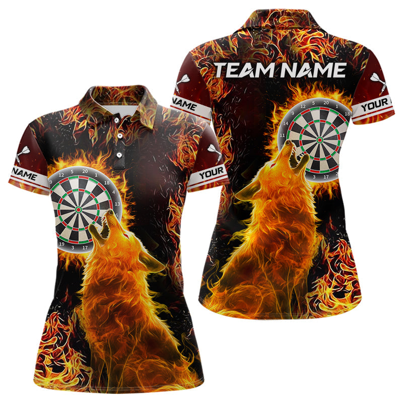 Individuelles Oranges Flammen Dartbrett Wolf Dart Poloshirt Für Herren – Dart-Teamtrikots TDM3783