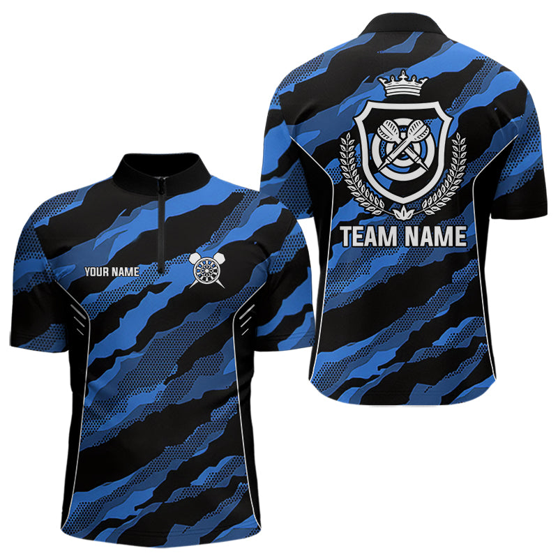 Individuelles Blau Camo Dart Viertelreißverschluss Herren Shirt – Camouflage Dart Team Trikot TDM3786