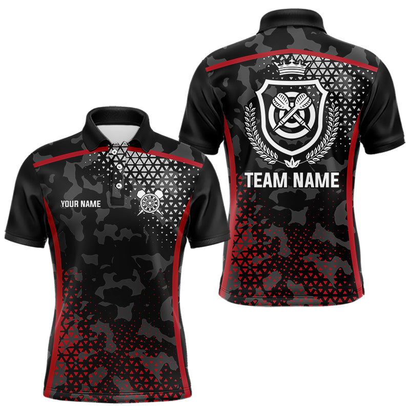Individuelles Schwarz und Rotes Camo Dart Poloshirt Für Herren – Tarn-Darttrikots TDM3787