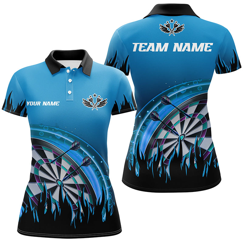 Individuelles Blaues Dartflammen Dart Poloshirt Für Herren, Dart Team Uniform Für Spieler TDM1519