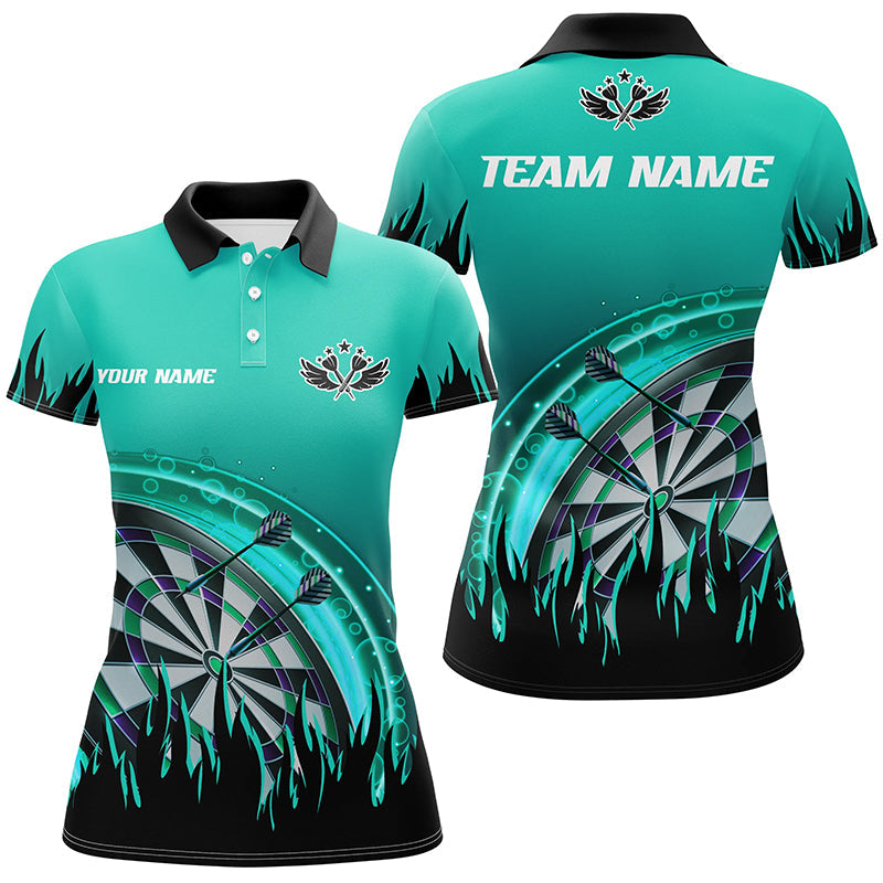 Individuelles Türkises Dartflammen Dart Poloshirt Für Herren, Dart Team Uniform Für Spieler TDM1520