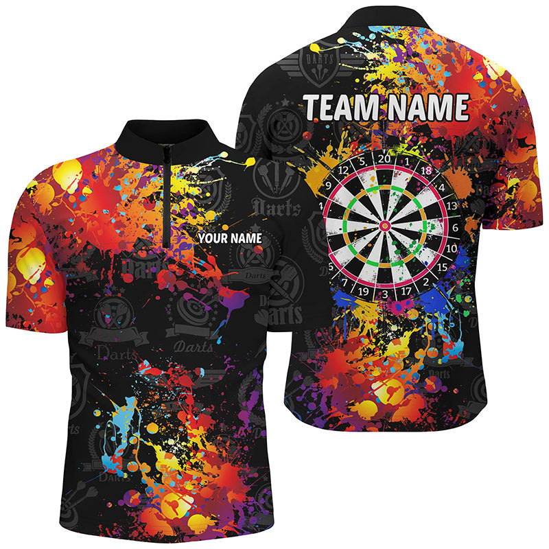 Personalisierte Dartboard Bunte Farbe Schwarz Herren Dartshirts, Grunge-Stil Darts Trikots TDM1894