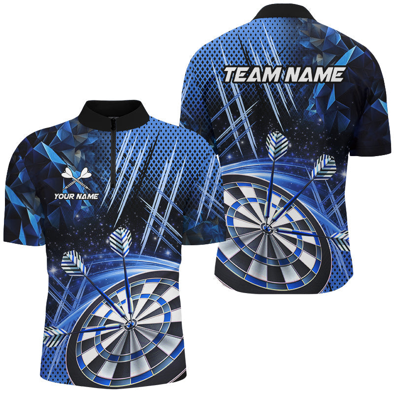 Personalisierte 3D Glitzer Herren Darts Shirts Maßgeschneiderte Team Dart Liga Shirts Darttrikots |Blau TDM2580