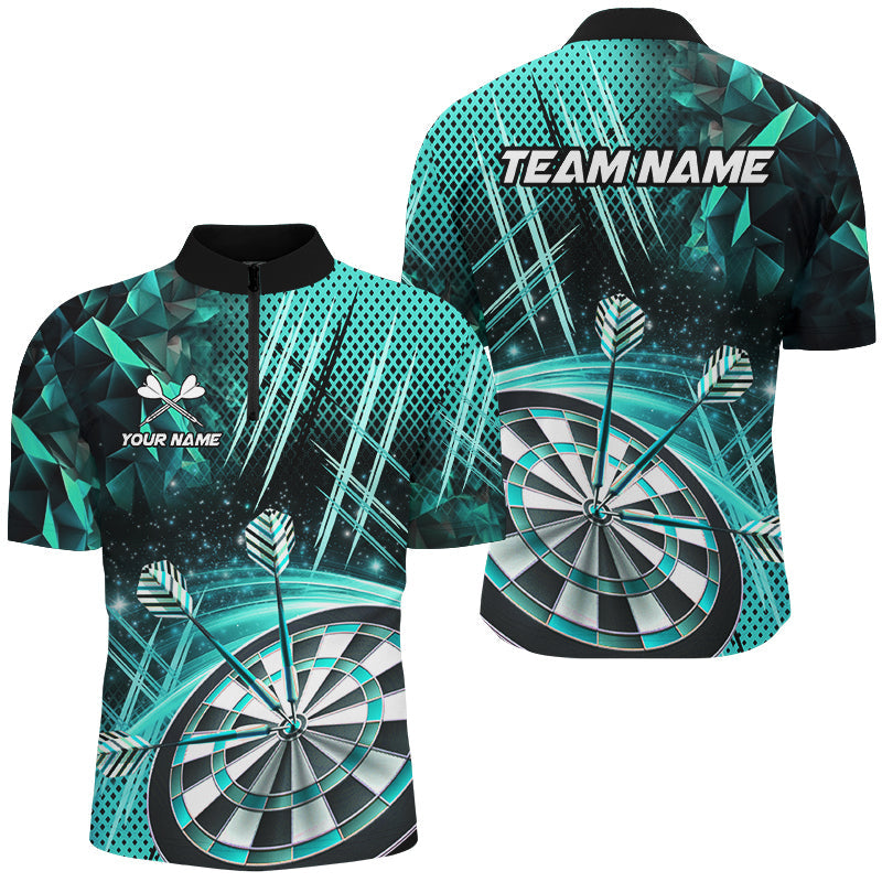 Individuelles Glitzer Herren Shirt mit Viertelreißverschluss, Team Dart League Trikot Türkis TDM2581