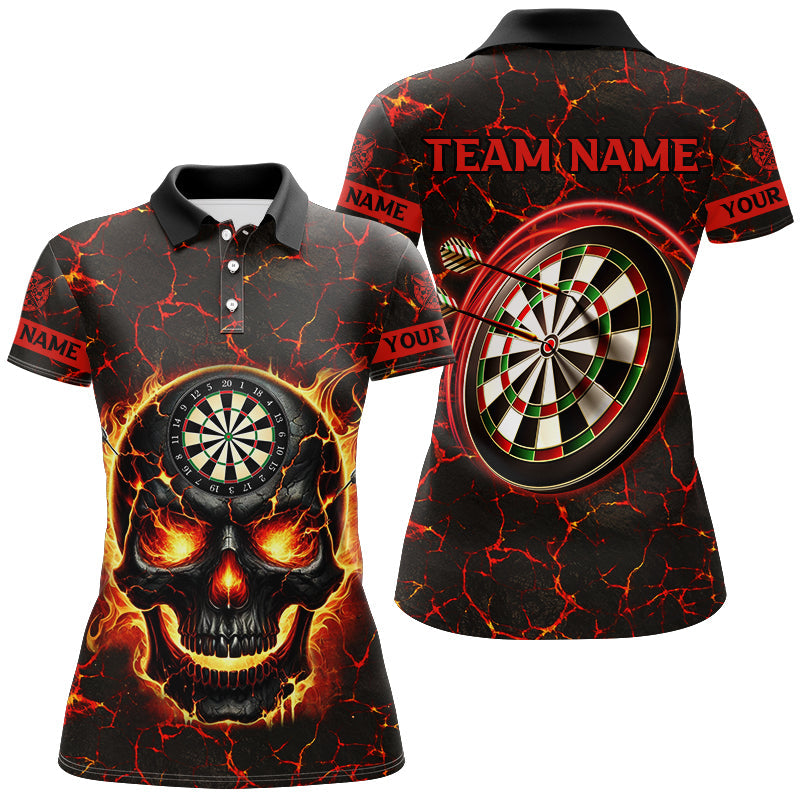 Individuelles Feuerflammen-Skelett Magma-Muster Herren Poloshirt, Rotes Dart-Liga-Trikot TDM2584