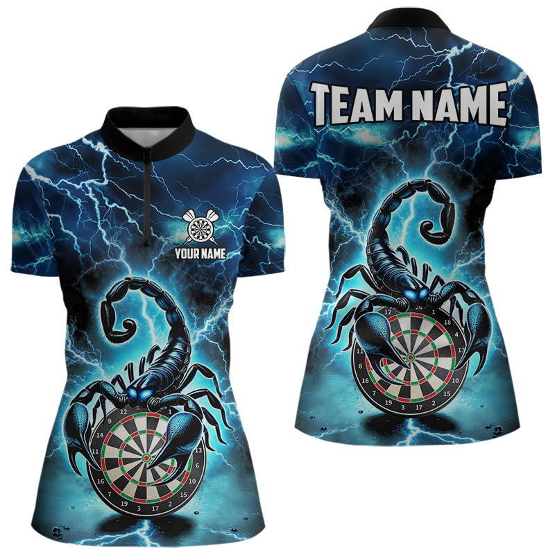 Blaues Lightning-Thunder Skorpion-Dartshirt Für Damen – Liga-Teamtrikot Polo & 1/4 Zip TDM4864