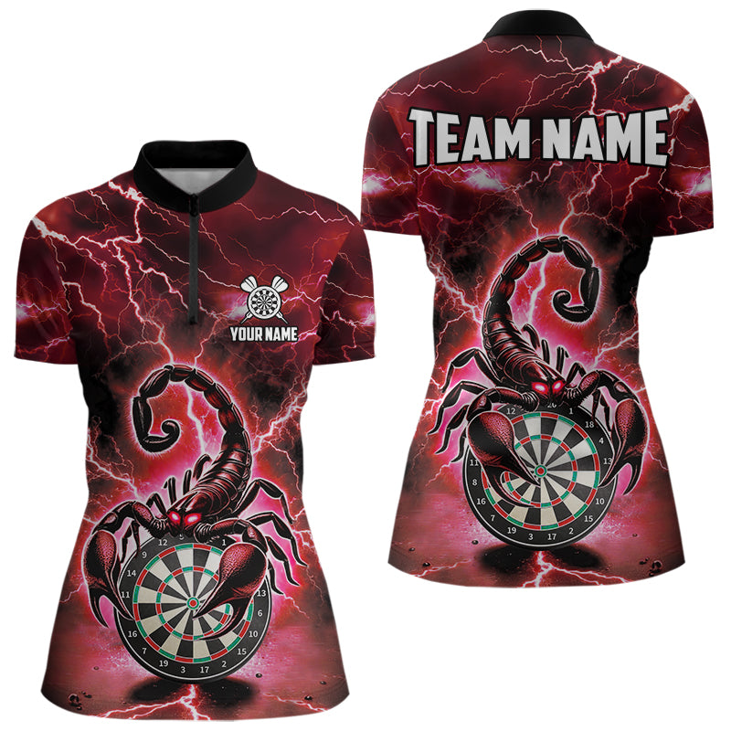 Rotes Lightning-Thunder Skorpion-Dartshirt Für Damen – Liga-Teamtrikot Polo & 1/4 Zip TDM4866