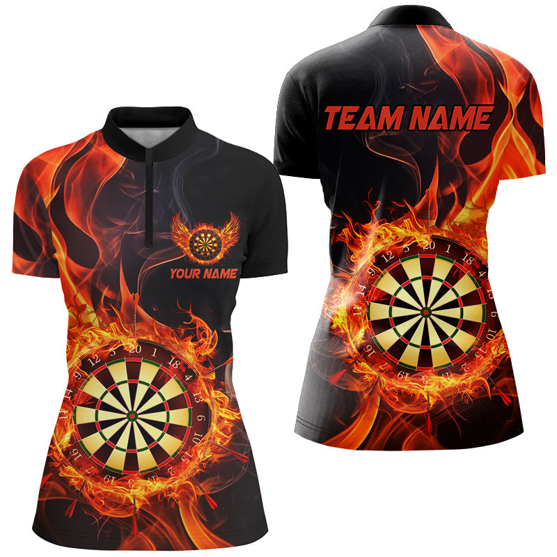 Individuelles Dartboard In Feuer Gebrannt Dart Damen Quarter Zip Shirt, Flammen Dart Trikot Team TDM2835
