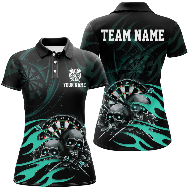 Individuelles Lustiges Skull Türkises Wirbel Muster Dart Poloshirt für Damen, Dart Trikot TDM2836