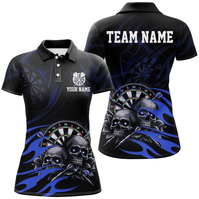 Individuelles Lustiges Skull Blaues Wirbel Muster Dart Poloshirt für Damen, Dart Trikot TDM2837