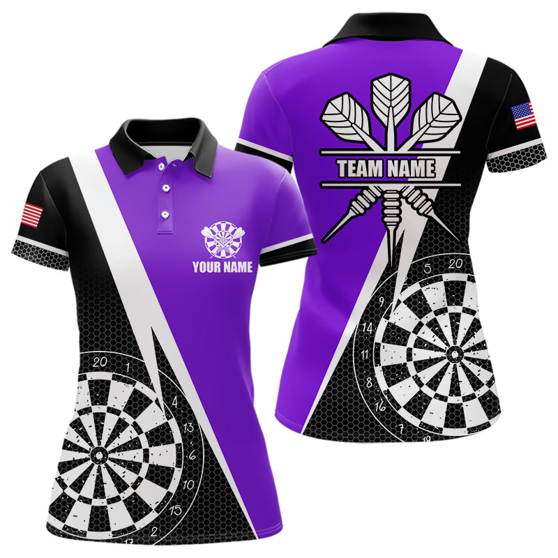 Individuelles Schwarz-Lila Grunge Dartbrett Darts-Poloshirt für Damen, Dart-Trikot-Uniform TDM3645