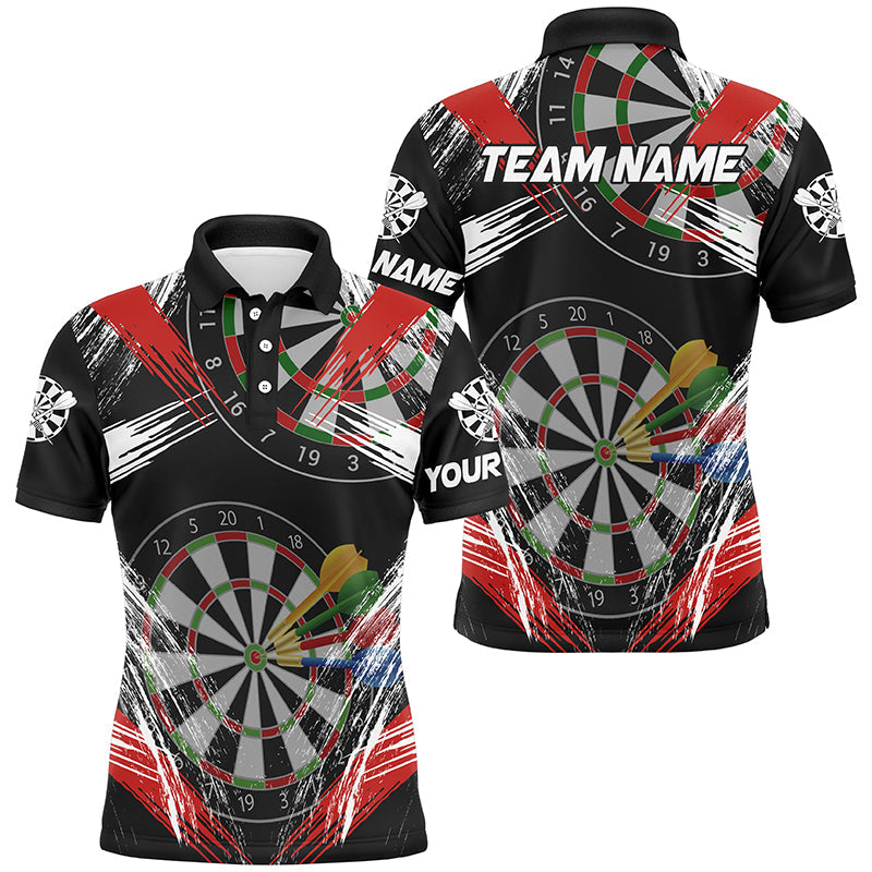 Individuelles Darts Turnier Grunge Stil Rotes Herren Poloshirt, Dart Teamtrikot TDM2106