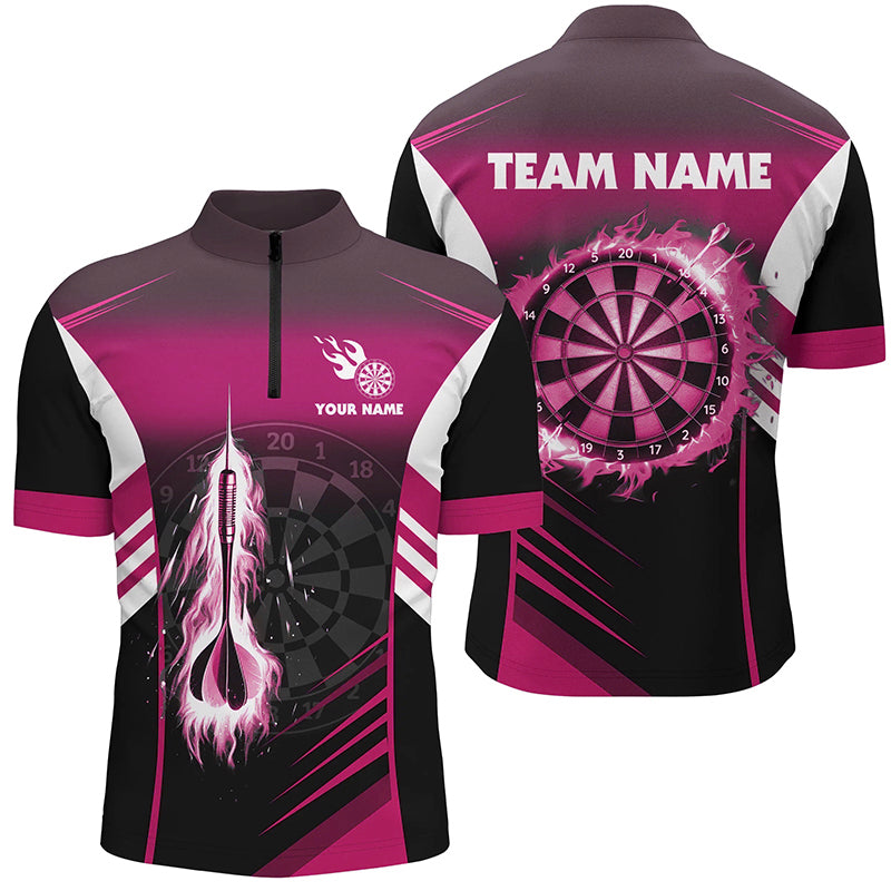Personalisierte Darts Feuerpfeil Herren Dart Polo Shirts Flammen Dartshirt Darts Trikot | Pink TDM2592