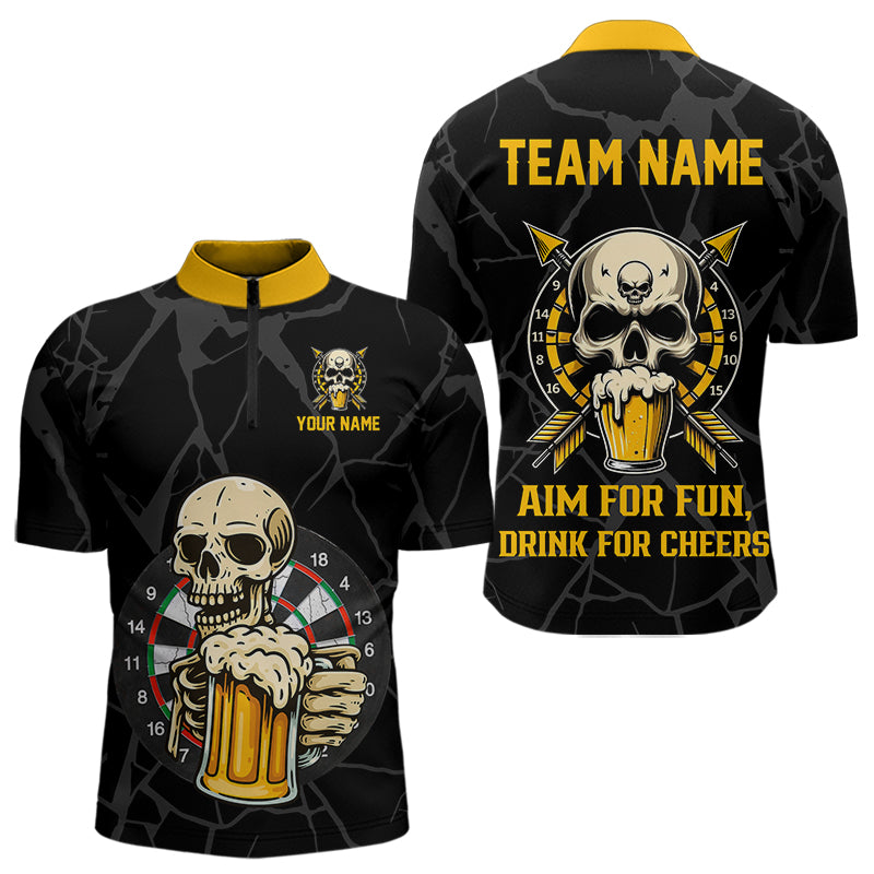 Lustiges Darts-Und-Bier Skull-Dartshirt Für Herren – Personalisiertes Dart Team Jersey TDM4878