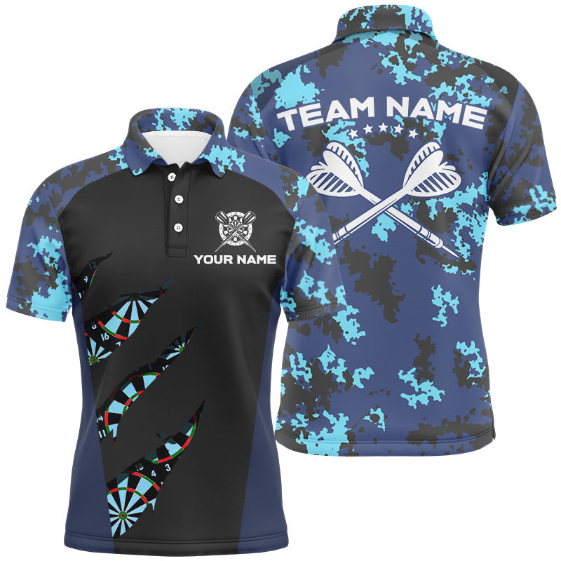 Individuelles Blaues Camo Dart Poloshirt für Herren, Camouflage Dart Trikot Team TDM2840