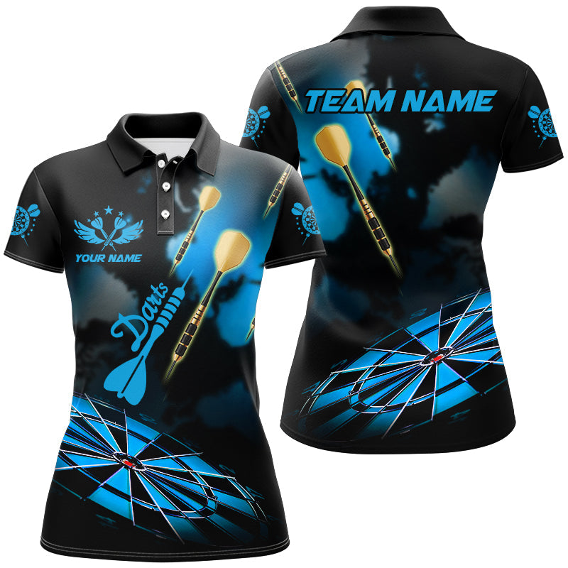 Blaues Dartboard Nebelrauch Damen-Dartshirts, personalisiertes Dartliga-Teamshirt TDM2842