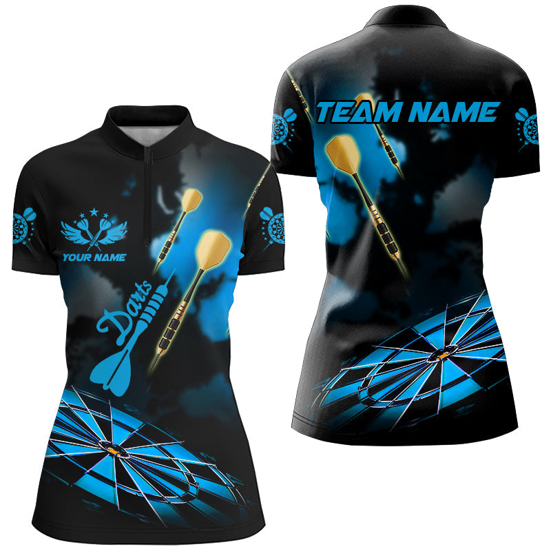 Blaues Dartboard Nebelrauch Damen-Dartshirts, personalisiertes Dartliga-Teamshirt TDM2842